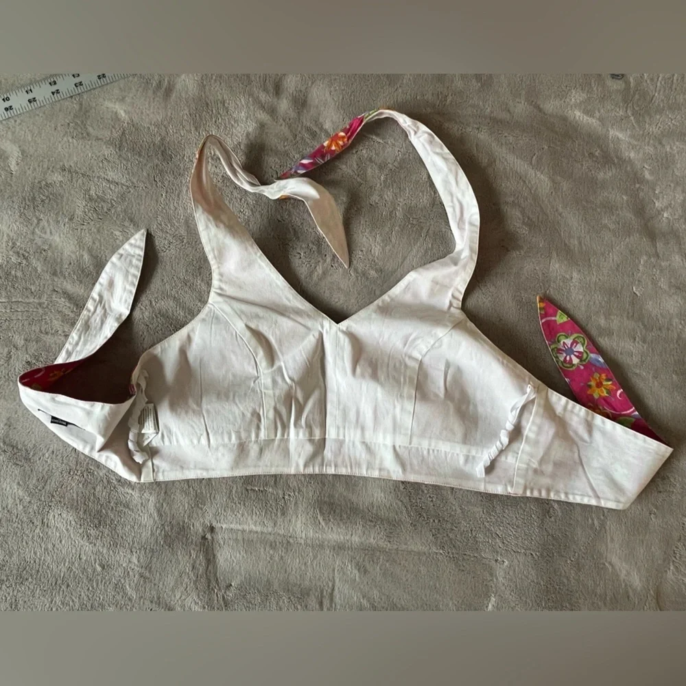 Vintage Y2K My Michelle Pink Floral Print Cropped V Neck Halter Top Retro 90’s S